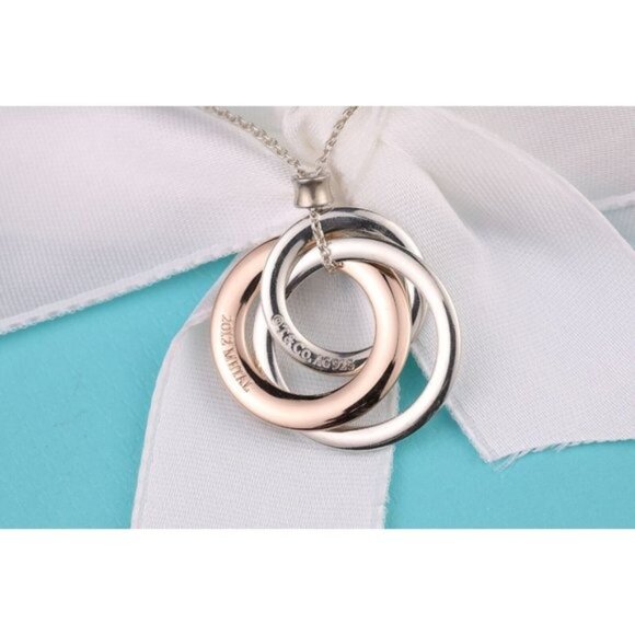 Tiffany & Co. 1837 Interlocking Circles Silver Rubedo Metal Necklace 18" Chain - Picture 3 of 11